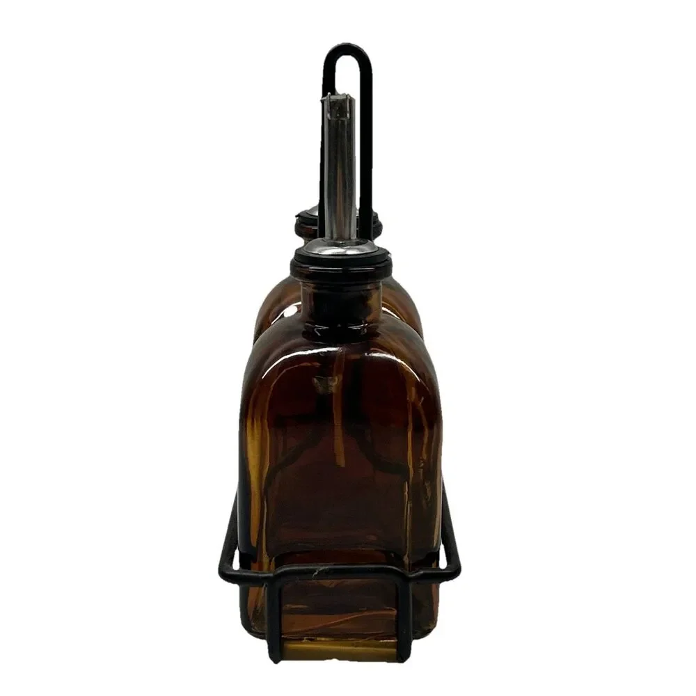 Set Of 2 Vintage Amber Bottles With Holder - Beautiful Design‎